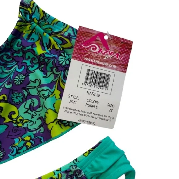 NWT Kanu Surf Karlie Purple Aqua Floral Bikini Set Size 2T - Picture 2 of 6